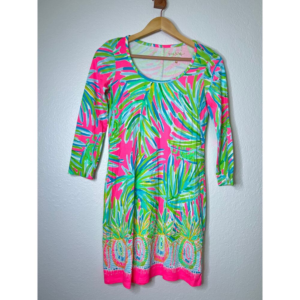 Lilly Pulitzer Beacon Pima Cotton Shift Dress in Tiki Pink Royal Lime Size XXS